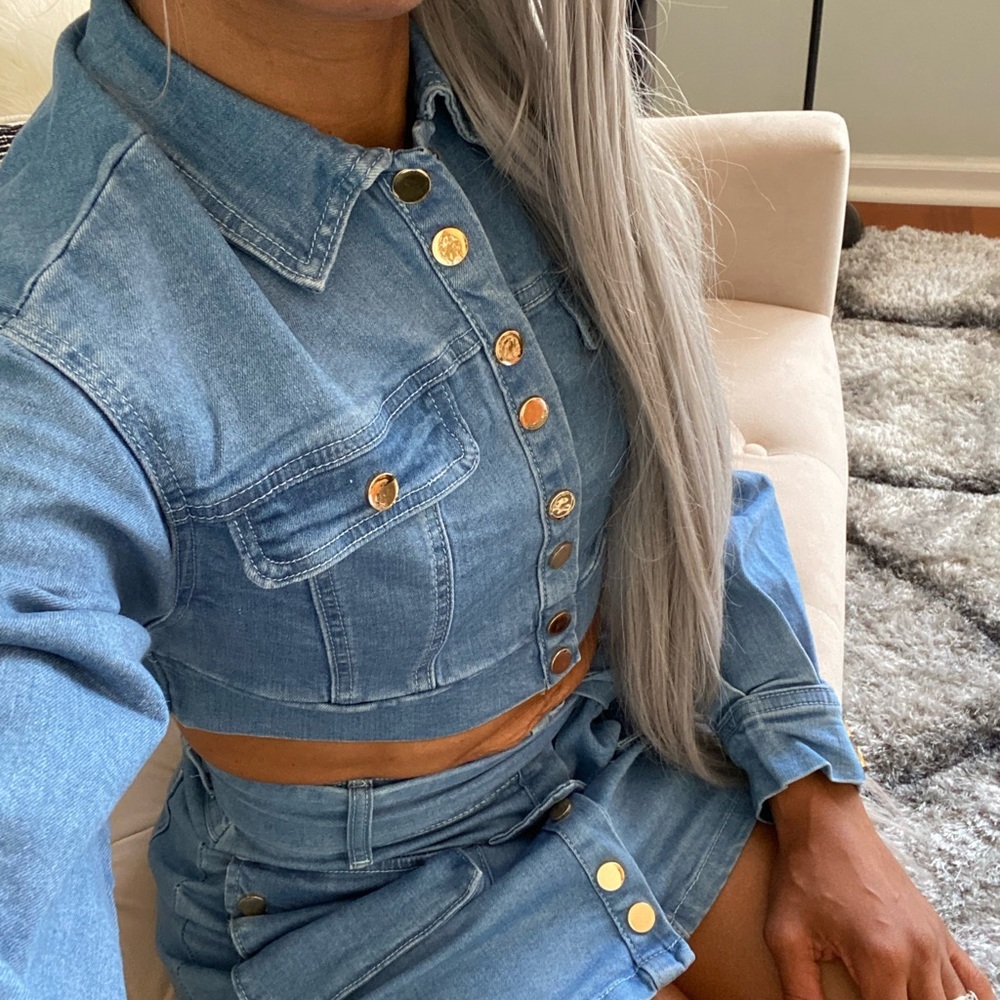 Fashion Nova Denim on Denim Matching Blue Skirt Set - Picture 1 of 16